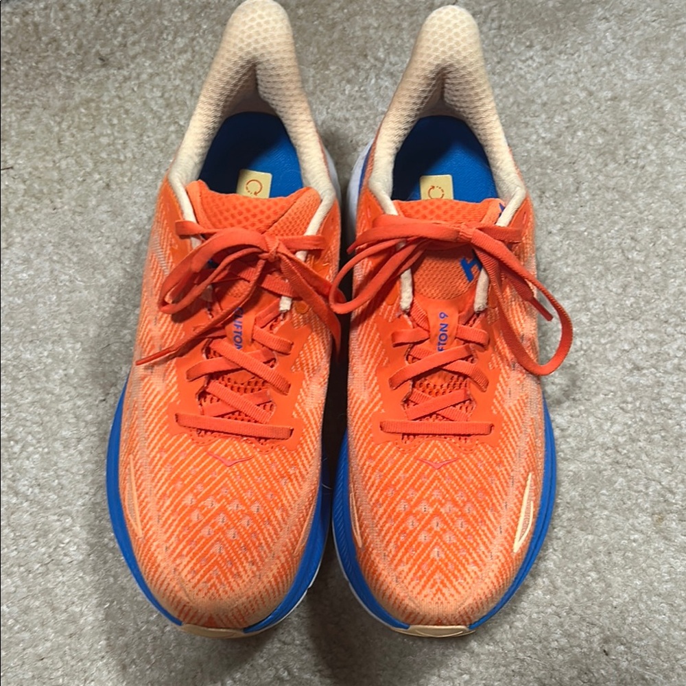 Hoka Orange and Blue Athletic Shoes